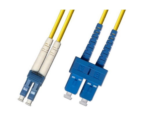 Комм. шнур оптический Hyperline, Duplex LC/SC (UPC), OS2 9/125, LSZH, 3м, Ø 2мм, синий хвостовик, цвет: жёлтый