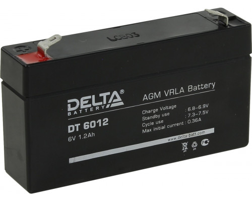 Аккумулятор для ИБП Delta Battery DT, 58х24х97 мм (ВхШхГ),  Необслуживаемый свинцово-кислотный,  6V/1,2 Ач, цвет: чёрный, (DT 6012)