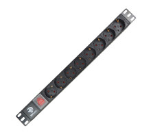 Блок силовых розеток BNH, Shuko х 8, вход IEC 60320 C14, для шкафов и стоек, 45х490х45 мм (ВхШхГ), 16А, выключатель, чёрный