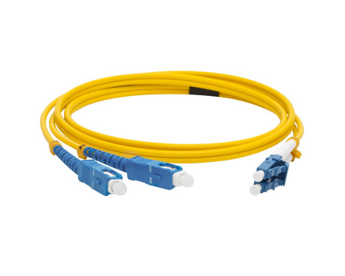Комм. шнур оптический Lanmaster, Duplex SC/LC (UPC/UPC), OS2 9/125, LSZH, 3м, Ø 3мм, синий хвостовик, цвет: жёлтый