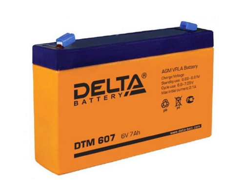 Аккумулятор для ИБП Delta Battery DTM, 100х34х151 мм (ВхШхГ),  Необслуживаемый свинцово-кислотный,  6V/7 Ач, цвет: оранжевый, (DTM 607)