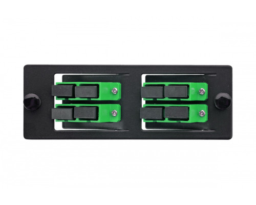 Планка Eurolan Q-SLOT, OS2 9/125, 4 х SC, Duplex, предустановлено 4, для слотовых панелей, цвет адаптеров: зеленый, наклонные, монтажные шнуры, КДЗС,