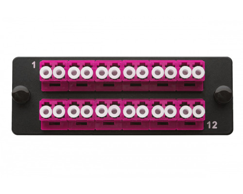 Планка Eurolan Q-SLOT, OM4 50/125, 6 х LC, Duplex, для слотовых панелей, цвет адаптеров: пурпурный , цвет: чёрный