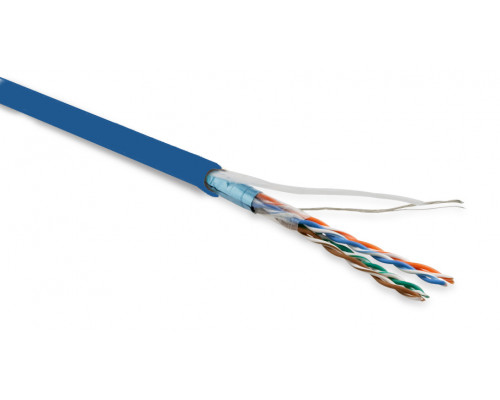 Кабель витая пара Hyperline, LSZH (нг(A)-HF), F/UTP, кат. 5е, проводник Ø 0,48мм, 100м, бухта, тип прокладки: внутри зданий, цвет: синий