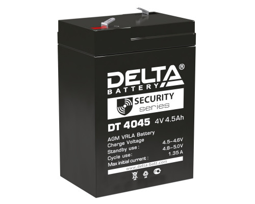 Аккумулятор для ИБП Delta Battery DT, 105х47х70 мм (ВхШхГ),  Необслуживаемый свинцово-кислотный,  4V/4,5 Ач, цвет: чёрный, (DT 4045)