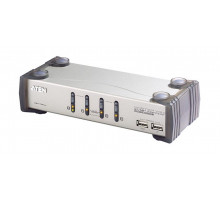 Переключатель KVM Aten, портов: 4 х SPHD-15, 55,5х88х210 мм (ВхШхГ), USB, PS/2, цвет: металл