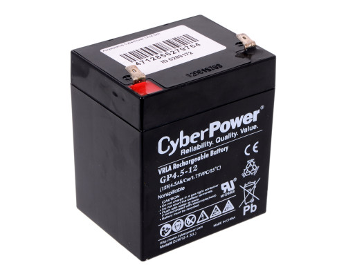 Аккумулятор для ИБП CyberPower, 107х90х70 мм (ВхШхГ),  Необслуживаемый свинцово-кислотный,  12V/4,5 Ач, цвет: чёрный, (GP4.5-12)