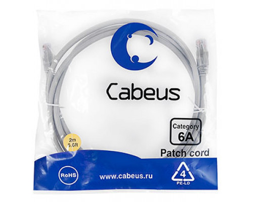 Патч-корд Cabeus PC-UTP-RJ45-Cat.6a-2m-LSZH Кат.6а 2 м серый