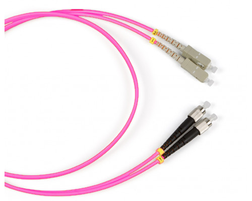Комм. шнур оптический Hyperline, Duplex FC/SC, OM4 50/125, LSZH, 2м, Ø 2мм, серый хвостовик, цвет: маджента