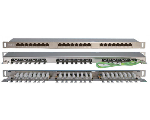 Комм. патч-панель Hyperline, 19&quot;, 0,5HU, портов: 24 х RJ45, кат. 6, экр., цвет: серый, (PPHD-19-24-8P8C-C6-SH-110D)