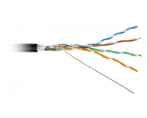 Кабель витая пара Hyperline, LSZH (нг(A)-HF), F/UTP, кат. 5е, проводник Ø 0,51мм, 500м, катушка, тип прокладки: снаружи зданий, цвет: чёрный