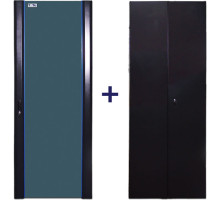 Дверь (к шкафу) TWT, 47U, 600 мм Ш, комплект 2 шт, для шкафов, передняя - стекло, задняя - металл, цвет: чёрный
