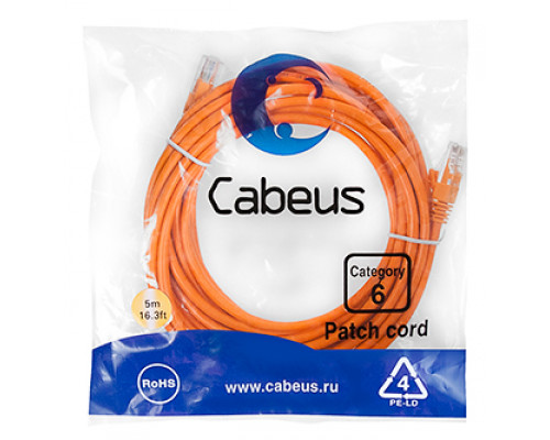 Патч-корд Cabeus PC-UTP-RJ45-Cat.6-5m-OR Кат.6 5 м оранжевый