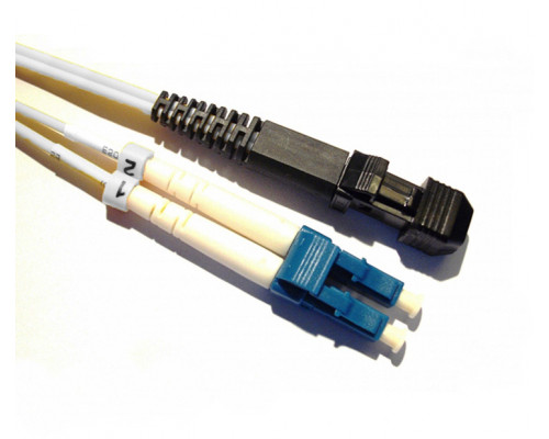 Комм. шнур оптический Hyperline, Duplex LC/MTRJM (UPC), OS2 9/125, LSZH, 1м, Ø 2мм, синий хвостовик, цвет: белый