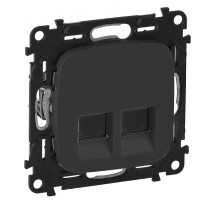 Лиц. панель розеточная Legrand Valena Allure, 2х RJ45, 58х51 мм (ВхШ), плоская, для розетки RJ45, цвет: чёрный (LEG.755428)