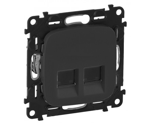 Лиц. панель розеточная Legrand Valena Allure, 2х RJ45, 58х51 мм (ВхШ), плоская, для розетки RJ45, цвет: чёрный (LEG.755428)