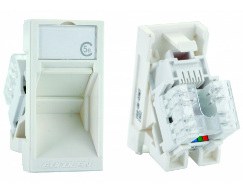 Модуль Eurolan Mosaic, 1х RJ45, 22,5х45 мм (ВхШ), угловая, шторки, цвет: белый (16A-U5-03WT)