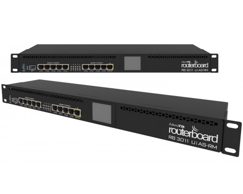 Маршрутизатор Mikrotik, портов: 11, USB: Да, 44х92х443 мм (ВхШхГ), цвет: чёрный, с сенсорной LCD панелью, в стойку, RB3011UiAS-RM