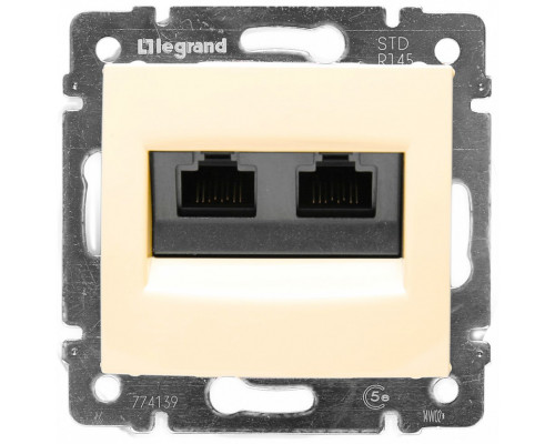 Розетка в сборе Legrand Valena, 2x RJ45, кат. 5е, экр., внутренняя, 51х58 мм (ВхШ), цвет: слоновая кость, (LEG.774139)