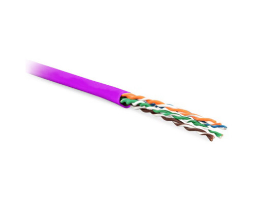 Кабель витая пара Hyperline UUTP4-C6-P24-NCR-IN-PVC, PVC, U/UTP, кат. 6, проводник Ø 0,61мм, 100м, тип прокладки: внутри зданий, цвет: розовый