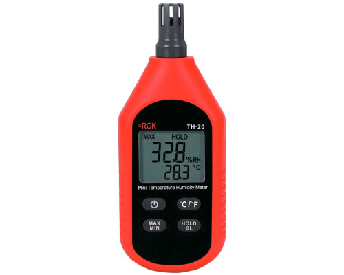 Термогигрометр RGK, (TH-20 + поверка), температурный, с дисплеем, питание: батарейки, корпус: пластик, (778619)