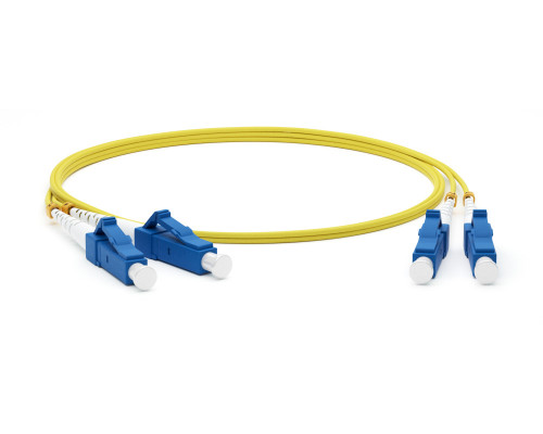 Комм. шнур оптический Hyperline, Duplex LC/LC (APC), OS2 9/125, LSZH, 1м, Ø 2мм, синий хвостовик, цвет: жёлтый
