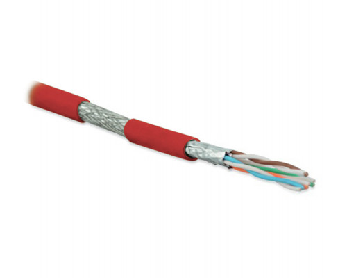 Кабель витая пара Hyperline SFTP4-C6A-S23-IN-LSZH, LSZH (нг(A)-HF), S/FTP, кат. 6a, проводник Ø 0,57мм, 500м, тип прокладки: внутри зданий, цвет: крас