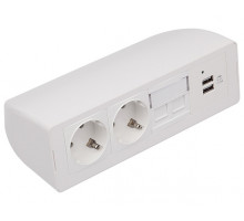 Блок силовых розеток Simply Connect, настольный, шнур 3 м 220 В, белый, 2 розетки + USB A/A + плата под 2 разъема RJ45