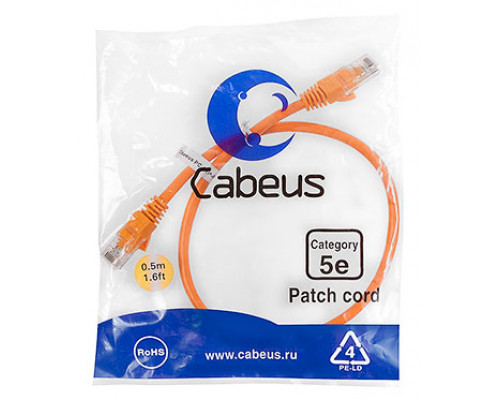 Патч-корд Cabeus PC-UTP-RJ45-Cat.5e-0.5m-OR-LSZH Кат.5е 0.5 м оранжевый