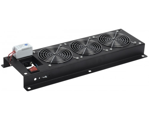 Вентилятор ITK, термостат, 230V, 19", 2U, 78х480 мм (ВхШ), вентиляторов: 3, IP20, поток: 465 м3/ч, для шкафов и стоек, цвет: чёрный
