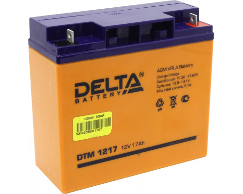 Аккумулятор для ИБП Delta Battery DTM, 167х77х181 мм (ВхШхГ),  Необслуживаемый свинцово-кислотный,  12V/17 Ач, цвет: оранжевый, (DTM 1217)