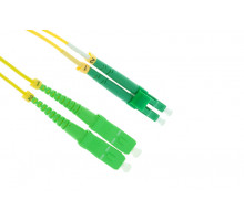 Комм. шнур оптический Hyperline, Duplex SC/LC (APC), OS2 9/125, LSZH, 10м, Ø 2мм, зелёный хвостовик, цвет: жёлтый