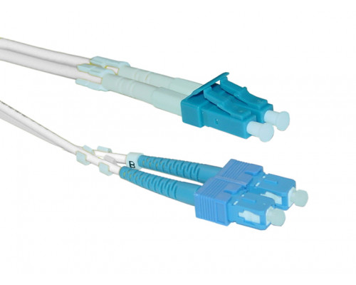 Комм. шнур оптический Hyperline, Duplex LC/SC (UPC), OS2 9/125, LSZH, 1м, Ø 2мм, синий хвостовик, цвет: белый