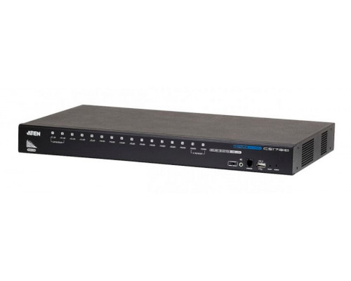 Переключатель KVM Aten, портов: 16, 44х256,6х437,2 мм (ВхШхГ), USB, цвет: чёрный