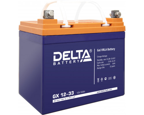 Аккумулятор для ИБП Delta Battery GX, 180х130х195 мм (ВхШхГ),  необслуживаемый электролитный,  12V/33 Ач, цвет: синий, (GX 12-33)