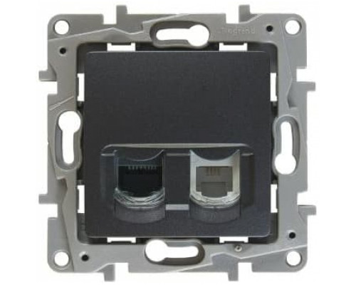 Розетка информационная Legrand Etika, 2x RJ11/RJ45, IP21, кат. 5е, неэкр., внутренняя, цвет: антрацит, (LEG.672652)