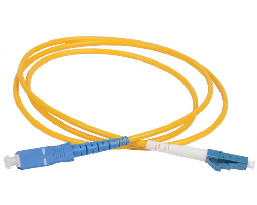 Комм. шнур оптический ITK, Simplex SC/LC (UPC/UPC), OS2 9/125, LSZH, 3м, белый/синий хвостовик, цвет: жёлтый