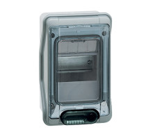 Щит электрический настенный Legrand Plexo, IP65, 1ряд.  4мод., с клеммным блоком, дверь: прозрачная, корпус: полистирол, цвет: серый