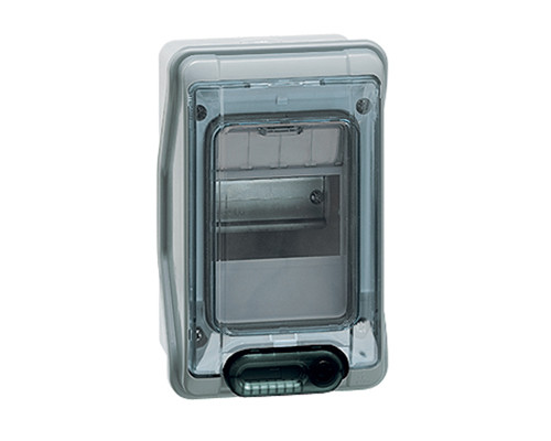 Щит электрический настенный Legrand Plexo, IP65, 1ряд.  4мод., с клеммным блоком, дверь: прозрачная, корпус: полистирол, цвет: серый