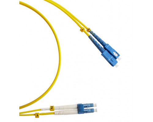 Комм. шнур оптический Hyperline, Duplex SC/LC (UPC/UPC), OS2 9/125, LSZH, 1,5м, Ø 2мм, синий хвостовик, цвет: жёлтый