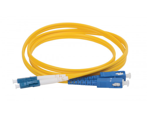 Комм. шнур оптический ITK, Duplex SC/LC (UPC/UPC), OS2 9/125, LSZH, 15м, белый/синий хвостовик, цвет: жёлтый