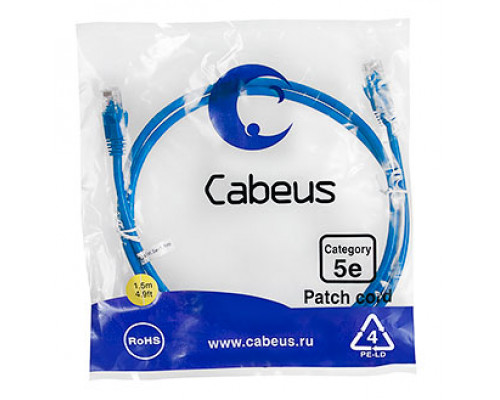 Патч-корд Cabeus PC-UTP-RJ45-Cat.5e-1.5m-BL-LSZH Кат.5е 1.5 м синий