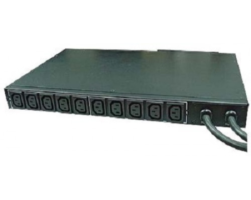 Блок силовых розеток Eurolan, IEC 320 C13 х 10, вход IEC 320 C20, шнур 3 м, 44х431,5х260 мм (ВхШхГ), 16А, чёрный, входных вилок 2 шт.