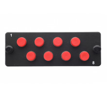 Планка Eurolan Q-SLOT, OM3 50/125, 8 х FC, Simplex, предустановлено 8, для слотовых панелей, цвет адаптеров: красный, цвет: чёрный