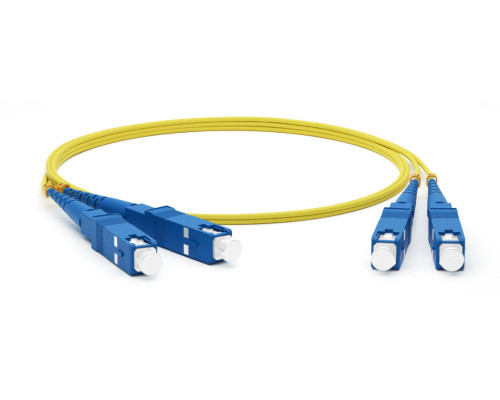 Комм. шнур оптический Hyperline, Duplex SC (UPC)/SC (UPC), OS2 9/125, LSZH, 1м, Ø 2мм, синий хвостовик, цвет: жёлтый