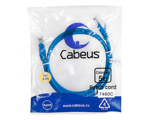 Патч-корд Cabeus PC-UTP-RJ45-Cat.5e-1m-BL Кат.5е 1 м синий