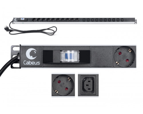 Блок розеток для 19" шкафов 16А Cabeus PDU-16-10S-10C13-B 10 розеток