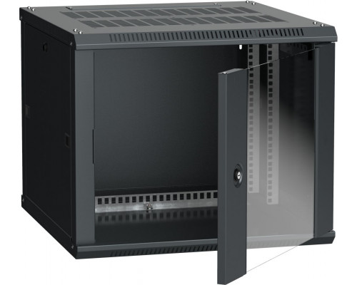 Шкаф навесной ITK LINEA W, 19&quot;, 9U, 500х600х600 мм (ВхШхГ), дверь: стекло, разборный, цвет: чёрный