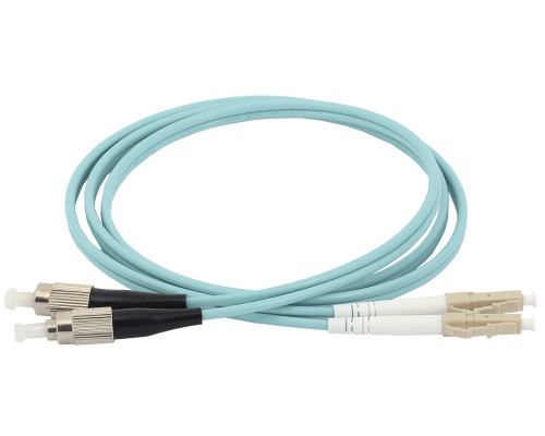 Комм. шнур оптический Hyperline, Duplex LC/FC, OM3 50/125, LSZH, 15м, Ø 2мм, цвет: голубой