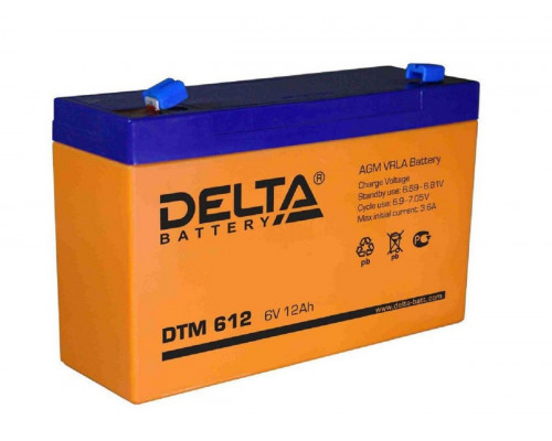 Аккумулятор для ИБП Delta Battery DTM, 100х50х151 мм (ВхШхГ),  Необслуживаемый свинцово-кислотный,  6V/12 Ач, цвет: оранжевый, (DTM 612)